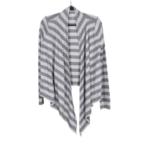 Xersion Yoga Cardigan M Womens Gray Striped Open Front Waterfall Cotton Blend - Picture 1 of 5
